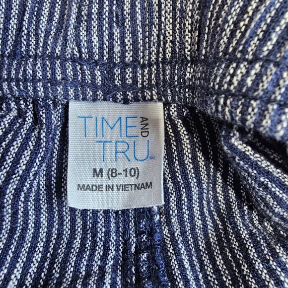Time & Tru Linen-Blend Striped Pants Navy Women's Size Medium - Picture 4 of 11